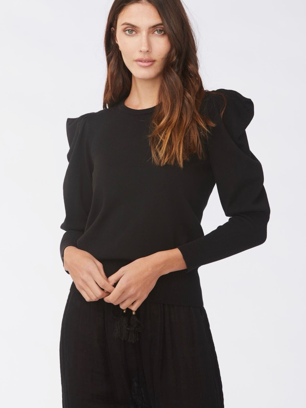 WE ARE SUNDAYS Plum Gathered Shoulder Black Cotton Sweater Size 2 (Medium) NWT